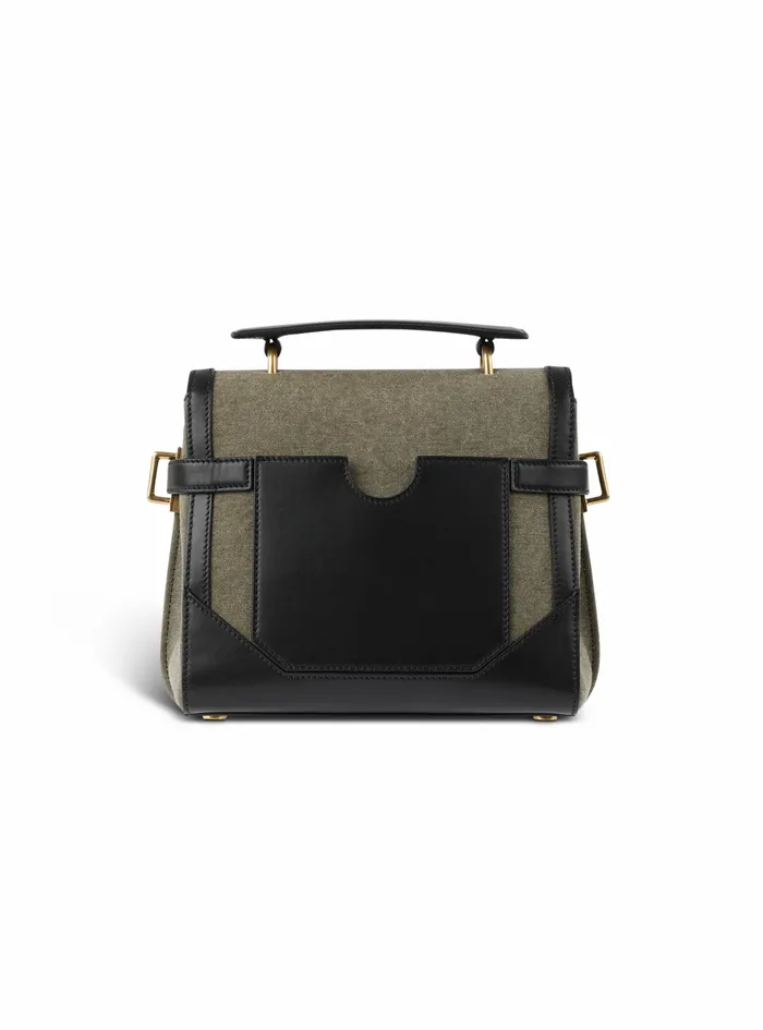 Balmain BBuzz Bags Womens Exclusive 8211 Canvas BBuzz 23 Bag With Leather Panels Khaki Balmain BBuzz Bags Womens Exclusive 8211 Canvas BBuzz 23 Bag With Leather Panels Khaki