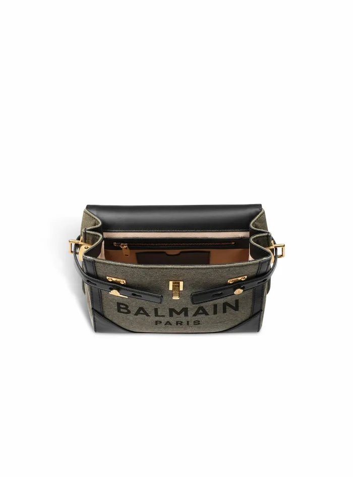 Balmain BBuzz Bags Womens Exclusive 8211 Canvas BBuzz 23 Bag With Leather Panels Khaki Balmain BBuzz Bags Womens Exclusive 8211 Canvas BBuzz 23 Bag With Leather Panels Khaki
