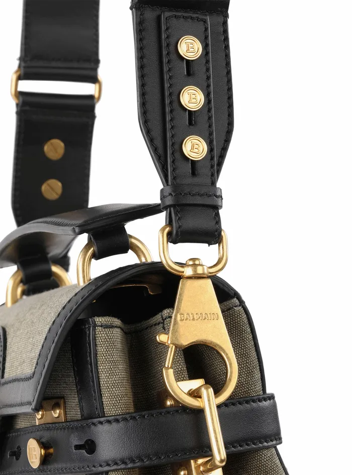 Balmain BBuzz Bags Womens Exclusive 8211 Canvas BBuzz 23 Bag With Leather Panels Khaki Balmain BBuzz Bags Womens Exclusive 8211 Canvas BBuzz 23 Bag With Leather Panels Khaki