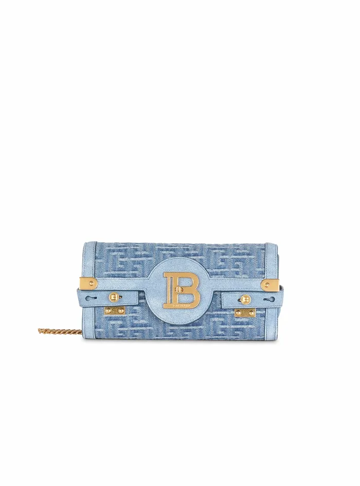 Balmain BBuzz Bags Womens Suede And Denim BBuzz 23 Clutch Bag Blue