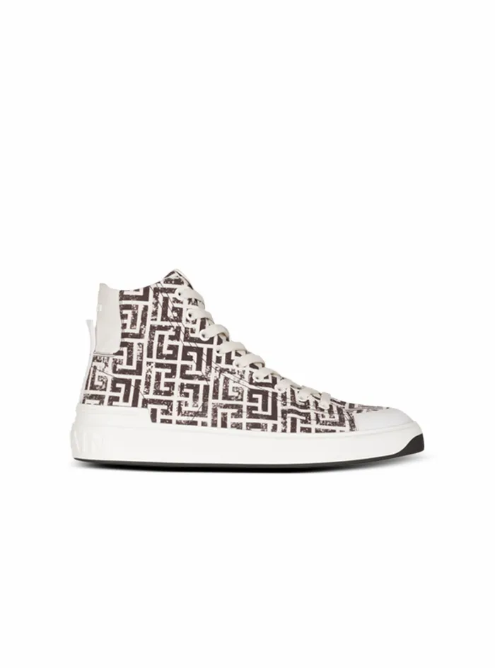 Balmain Bcourt Mens Monogram Canvas BCourt HighTop Sneakers White
