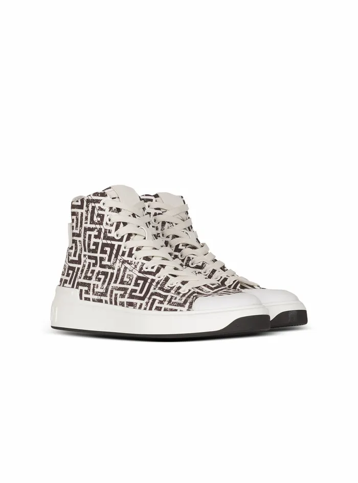 Balmain Bcourt Mens Monogram Canvas BCourt HighTop Sneakers White Balmain Bcourt Mens Monogram Canvas BCourt HighTop Sneakers White