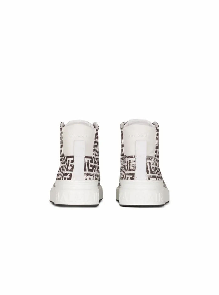 Balmain Bcourt Mens Monogram Canvas BCourt HighTop Sneakers White Balmain Bcourt Mens Monogram Canvas BCourt HighTop Sneakers White