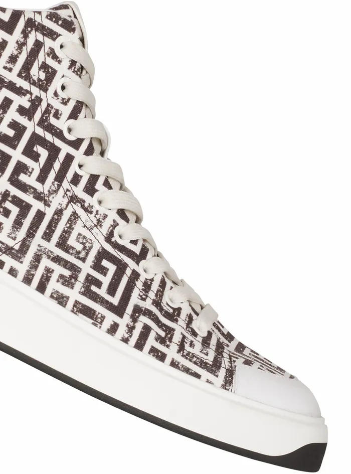 Balmain Bcourt Mens Monogram Canvas BCourt HighTop Sneakers White Balmain Bcourt Mens Monogram Canvas BCourt HighTop Sneakers White