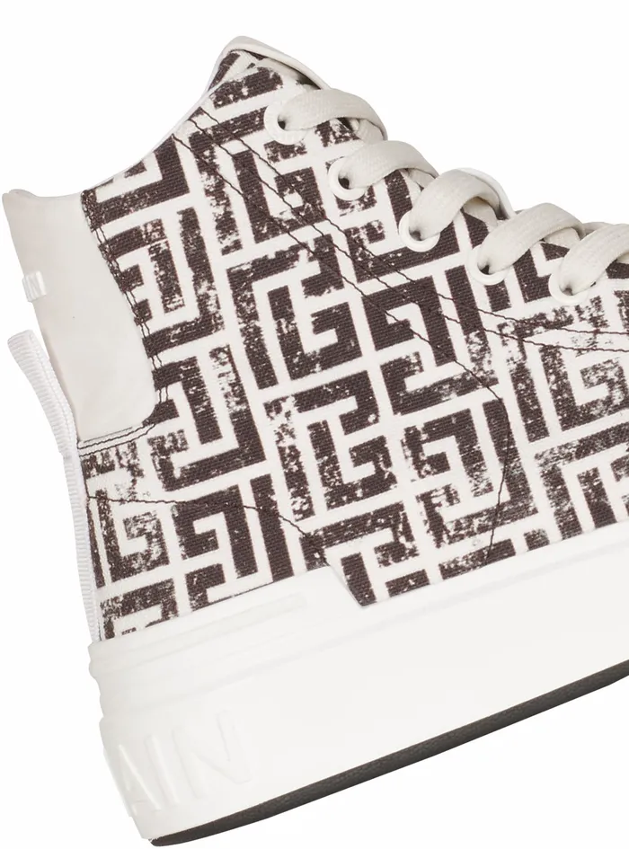 Balmain Bcourt Mens Monogram Canvas BCourt HighTop Sneakers White Balmain Bcourt Mens Monogram Canvas BCourt HighTop Sneakers White