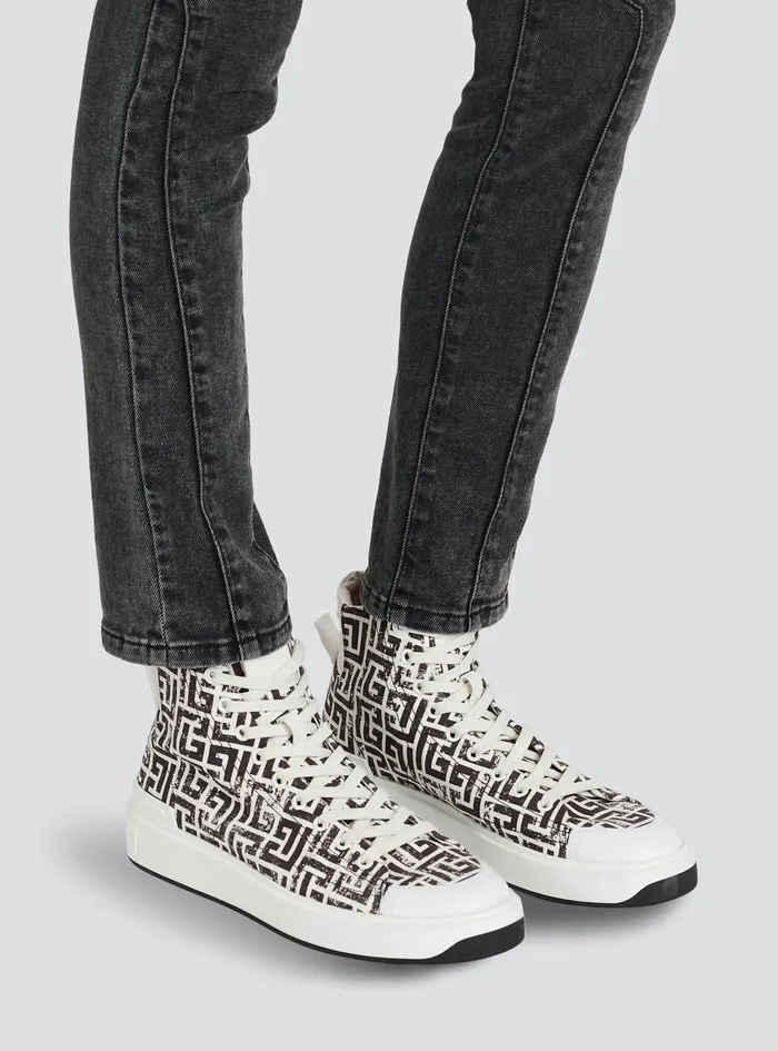 Balmain Bcourt Mens Monogram Canvas BCourt HighTop Sneakers White Balmain Bcourt Mens Monogram Canvas BCourt HighTop Sneakers White