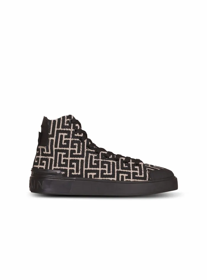 Balmain Bcourt Mens Monogram Jacquard BCourt HighTop Sneakers Black