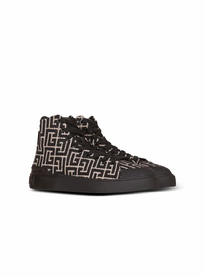 Balmain Bcourt Mens Monogram Jacquard BCourt HighTop Sneakers Black Balmain Bcourt Mens Monogram Jacquard BCourt HighTop Sneakers Black