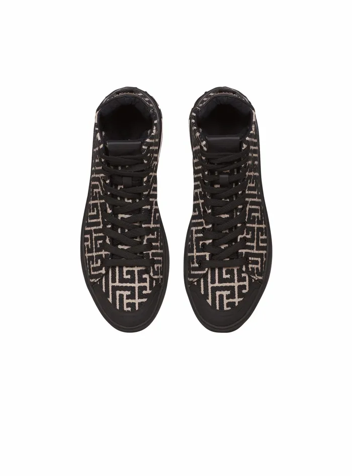 Balmain Bcourt Mens Monogram Jacquard BCourt HighTop Sneakers Black Balmain Bcourt Mens Monogram Jacquard BCourt HighTop Sneakers Black