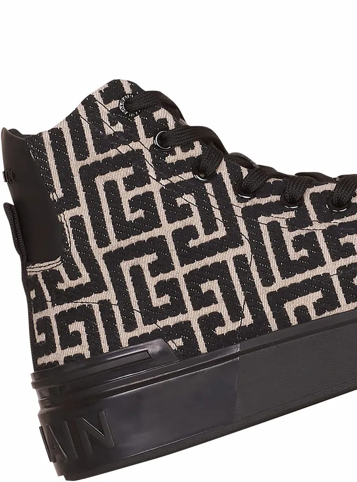 Balmain Bcourt Mens Monogram Jacquard BCourt HighTop Sneakers Black Balmain Bcourt Mens Monogram Jacquard BCourt HighTop Sneakers Black