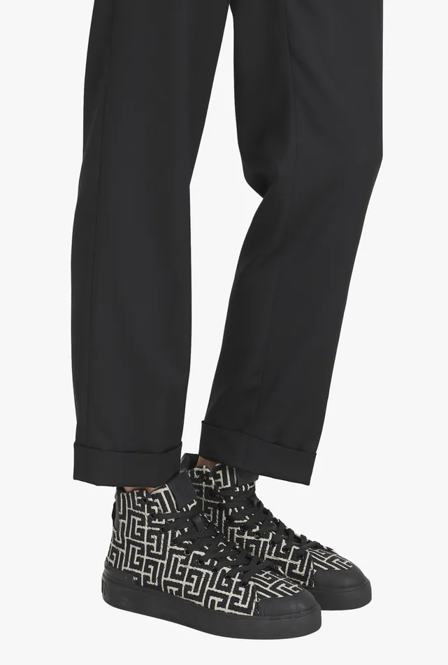 Balmain Bcourt Mens Monogram Jacquard BCourt HighTop Sneakers Black Balmain Bcourt Mens Monogram Jacquard BCourt HighTop Sneakers Black