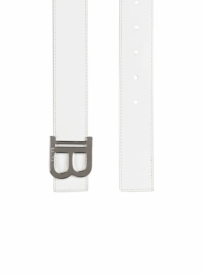 Balmain Belts Mens Smooth Leather BBelt Belt White Balmain Belts Mens Smooth Leather BBelt Belt White