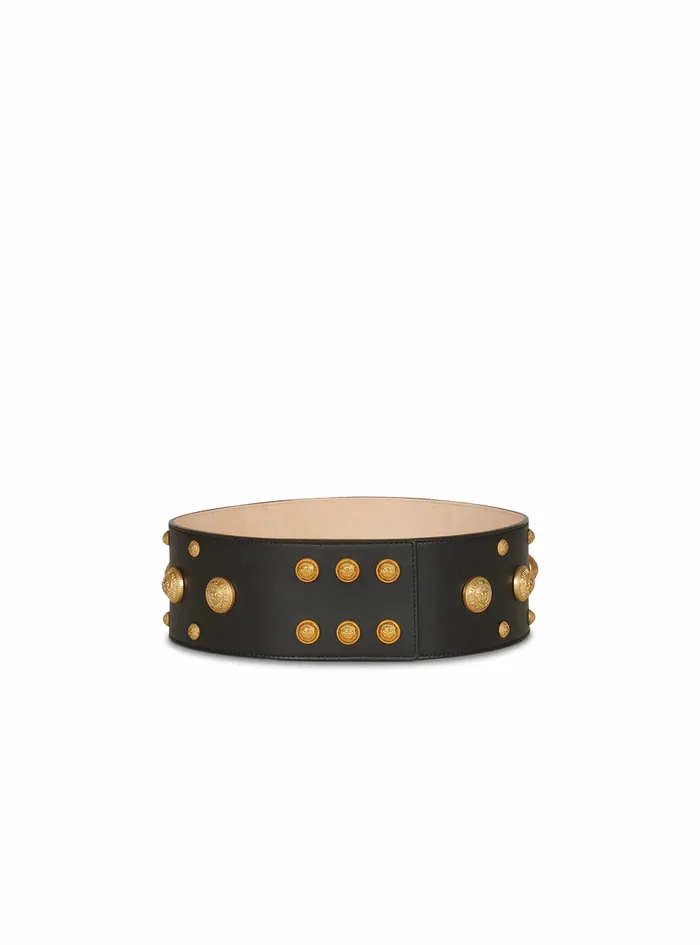 Balmain Belts Womens Black Leather And GoldTone Coin Belt Belt Black