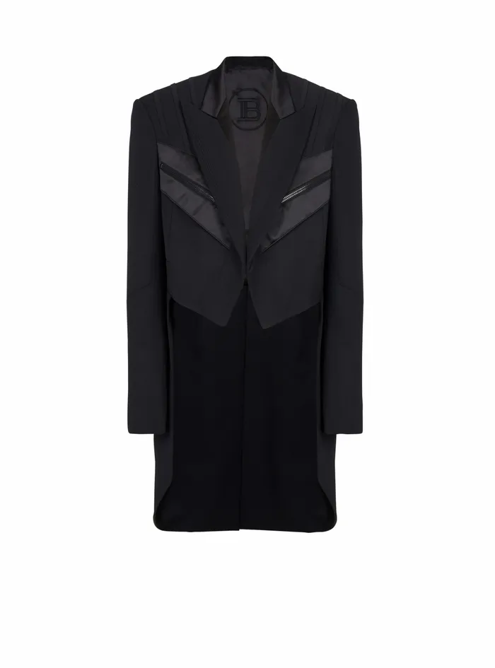 Balmain Blazers Mens Blazer With Satin Tailcoat Black