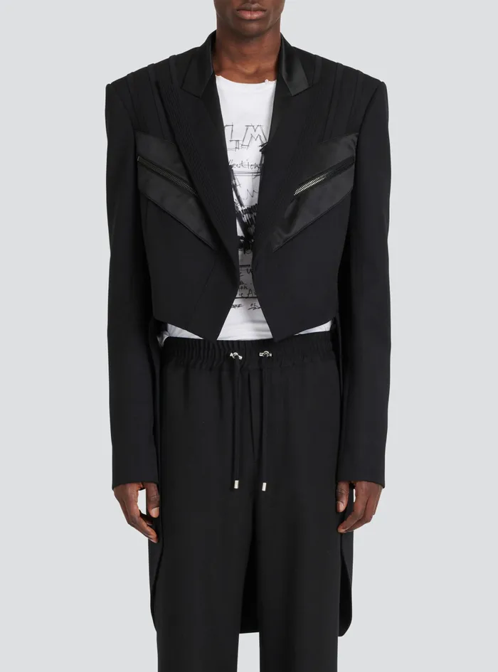 Balmain Blazers Mens Blazer With Satin Tailcoat Black
