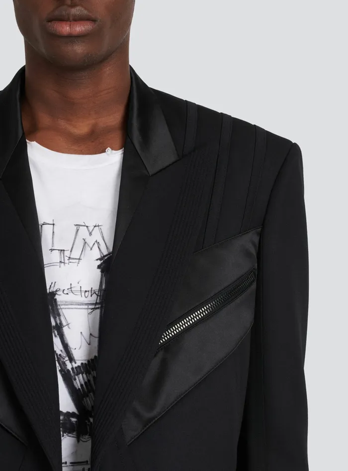 Balmain Blazers Mens Blazer With Satin Tailcoat Black