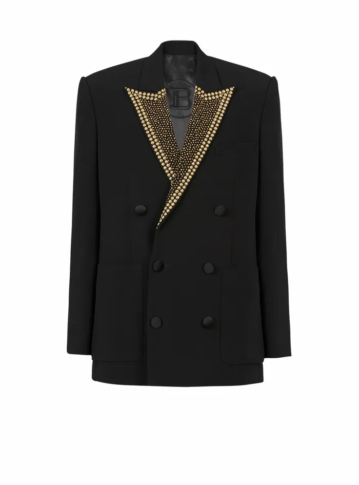 Balmain Blazers Mens EcoDesigned Blazer With GoldTone Studded Embroidery Gold