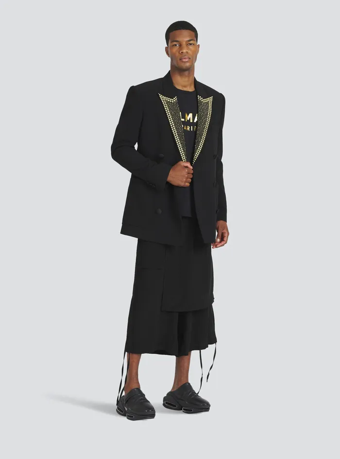 Balmain Blazers Mens EcoDesigned Blazer With GoldTone Studded Embroidery Gold Balmain Blazers Mens EcoDesigned Blazer With GoldTone Studded Embroidery Gold