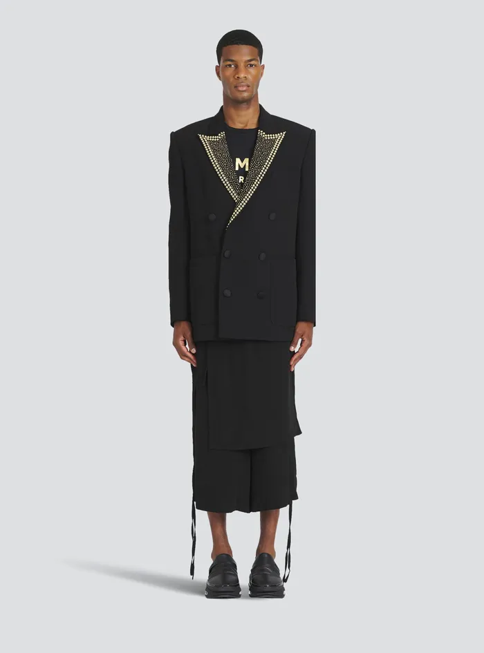 Balmain Blazers Mens EcoDesigned Blazer With GoldTone Studded Embroidery Gold Balmain Blazers Mens EcoDesigned Blazer With GoldTone Studded Embroidery Gold