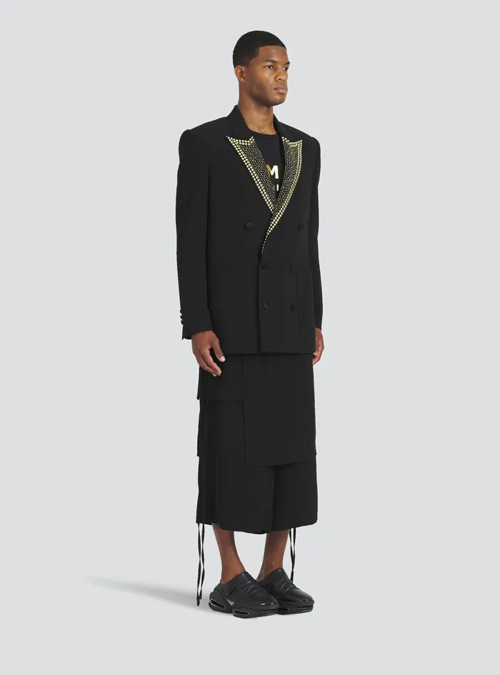 Balmain Blazers Mens EcoDesigned Blazer With GoldTone Studded Embroidery Gold Balmain Blazers Mens EcoDesigned Blazer With GoldTone Studded Embroidery Gold