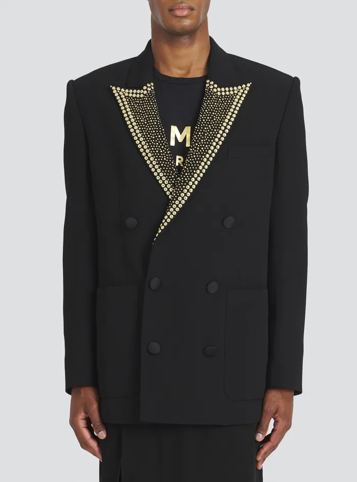 Balmain Blazers Mens EcoDesigned Blazer With GoldTone Studded Embroidery Gold Balmain Blazers Mens EcoDesigned Blazer With GoldTone Studded Embroidery Gold