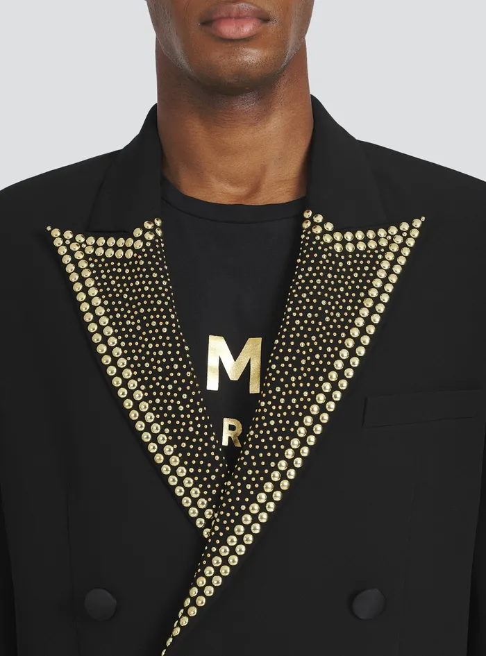 Balmain Blazers Mens EcoDesigned Blazer With GoldTone Studded Embroidery Gold Balmain Blazers Mens EcoDesigned Blazer With GoldTone Studded Embroidery Gold