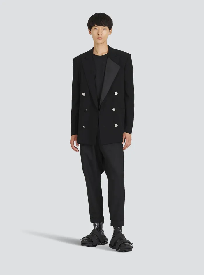 Balmain Blazers Mens EcoDesigned Blazer With Satin Collar Black Balmain Blazers Mens EcoDesigned Blazer With Satin Collar Black