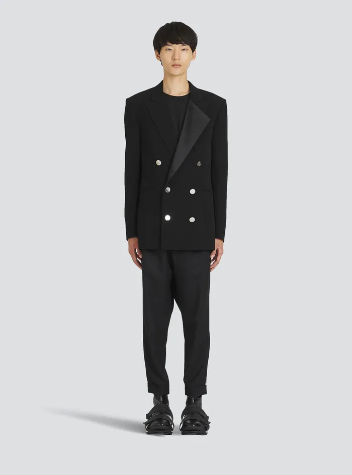 Balmain Blazers Mens EcoDesigned Blazer With Satin Collar Black Balmain Blazers Mens EcoDesigned Blazer With Satin Collar Black