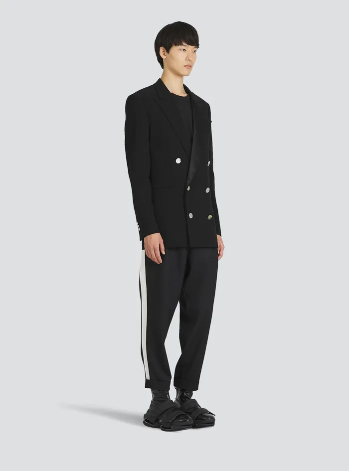 Balmain Blazers Mens EcoDesigned Blazer With Satin Collar Black Balmain Blazers Mens EcoDesigned Blazer With Satin Collar Black