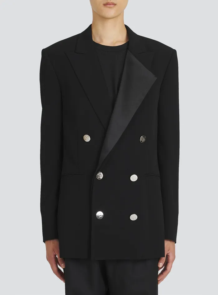 Balmain Blazers Mens EcoDesigned Blazer With Satin Collar Black Balmain Blazers Mens EcoDesigned Blazer With Satin Collar Black