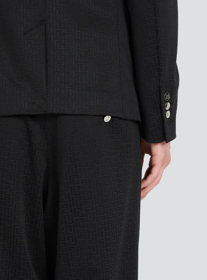 Balmain Blazers Mens Jersey DoubleBreasted Blazer With Balmain Monogram Print Black Balmain Blazers Mens Jersey DoubleBreasted Blazer With Balmain Monogram Print Black