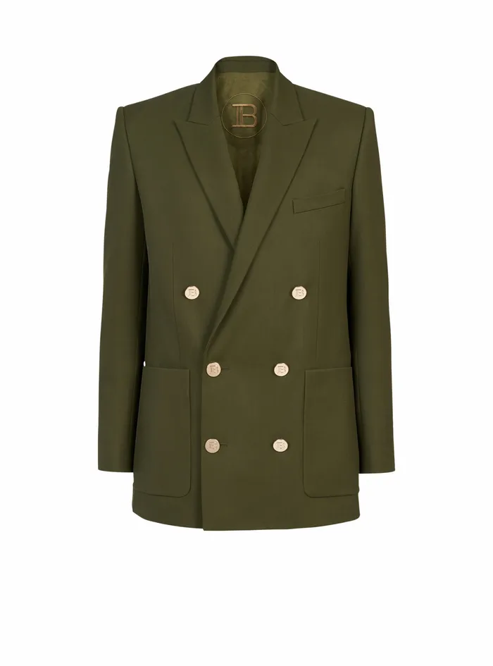 Balmain Blazers Mens Twill Blazer With DoubleBreasted SilverTone Buttoned Fastening Khaki Balmain Blazers Mens Twill Blazer With DoubleBreasted SilverTone Buttoned Fastening Khaki