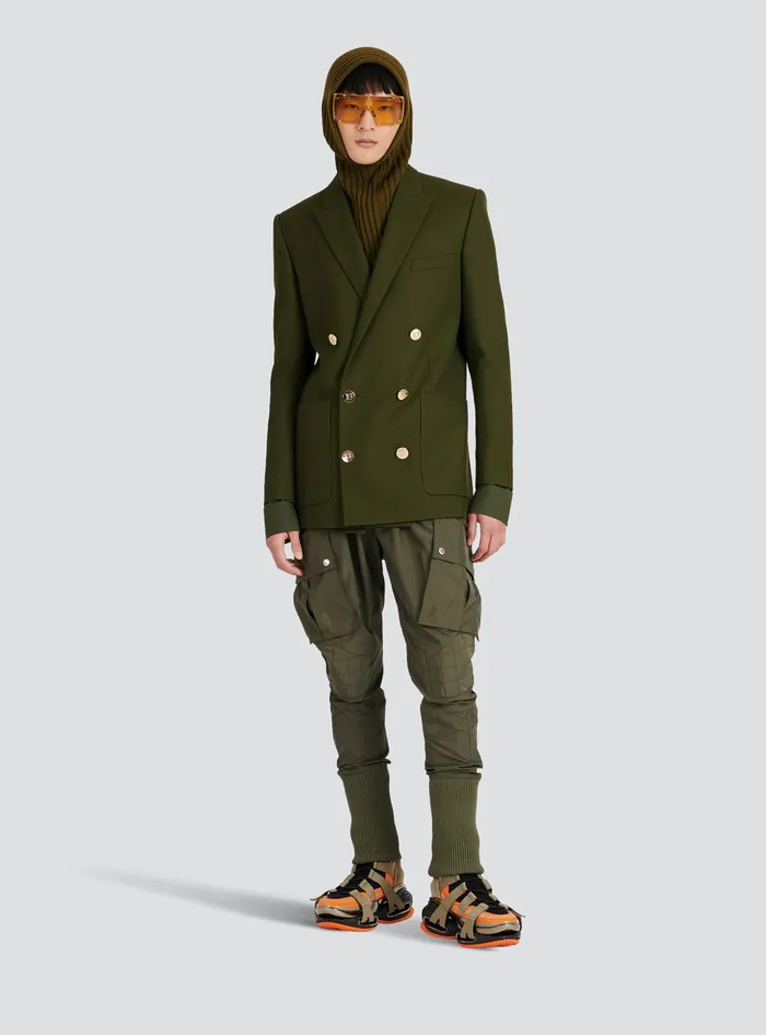 Balmain Blazers Mens Twill Blazer With DoubleBreasted SilverTone Buttoned Fastening Khaki