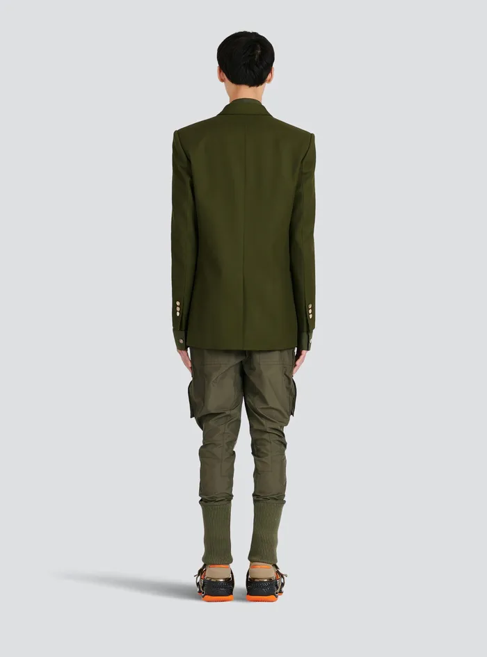 Balmain Blazers Mens Twill Blazer With DoubleBreasted SilverTone Buttoned Fastening Khaki