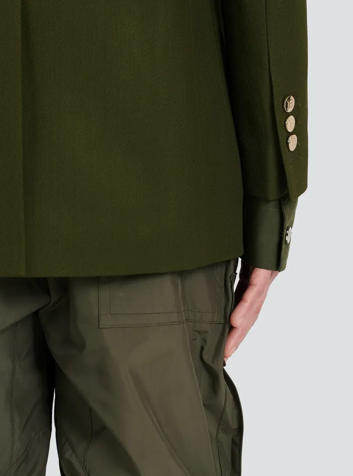 Balmain Blazers Mens Twill Blazer With DoubleBreasted SilverTone Buttoned Fastening Khaki