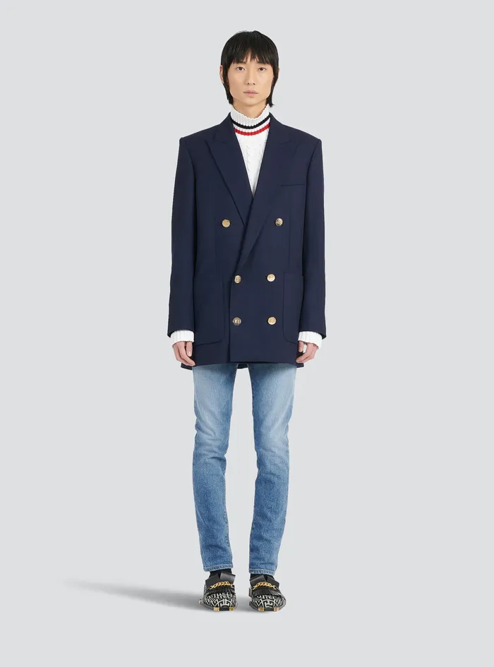 Balmain Blazers Mens Twill Blazer With DoubleBreasted SilverTone Buttoned Fastening Navy Balmain Blazers Mens Twill Blazer With DoubleBreasted SilverTone Buttoned Fastening Navy