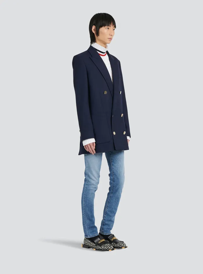 Balmain Blazers Mens Twill Blazer With DoubleBreasted SilverTone Buttoned Fastening Navy Balmain Blazers Mens Twill Blazer With DoubleBreasted SilverTone Buttoned Fastening Navy