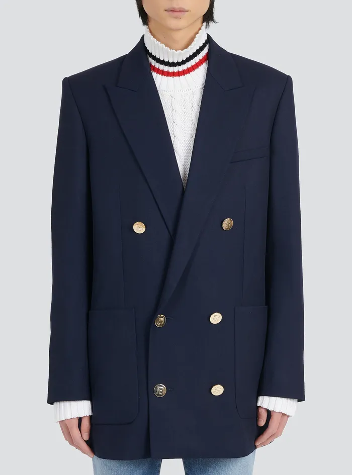 Balmain Blazers Mens Twill Blazer With DoubleBreasted SilverTone Buttoned Fastening Navy Balmain Blazers Mens Twill Blazer With DoubleBreasted SilverTone Buttoned Fastening Navy