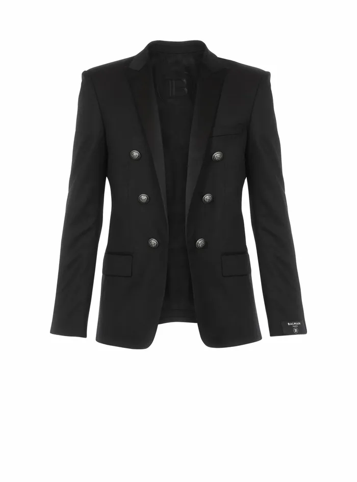 Balmain Blazers Mens Wool Blazer With DoubleBreasted SilverTone Buttoned Fastening Black Balmain Blazers Mens Wool Blazer With DoubleBreasted SilverTone Buttoned Fastening Black
