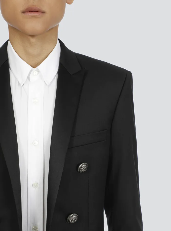 Balmain Blazers Mens Wool Blazer With DoubleBreasted SilverTone Buttoned Fastening Black Balmain Blazers Mens Wool Blazer With DoubleBreasted SilverTone Buttoned Fastening Black