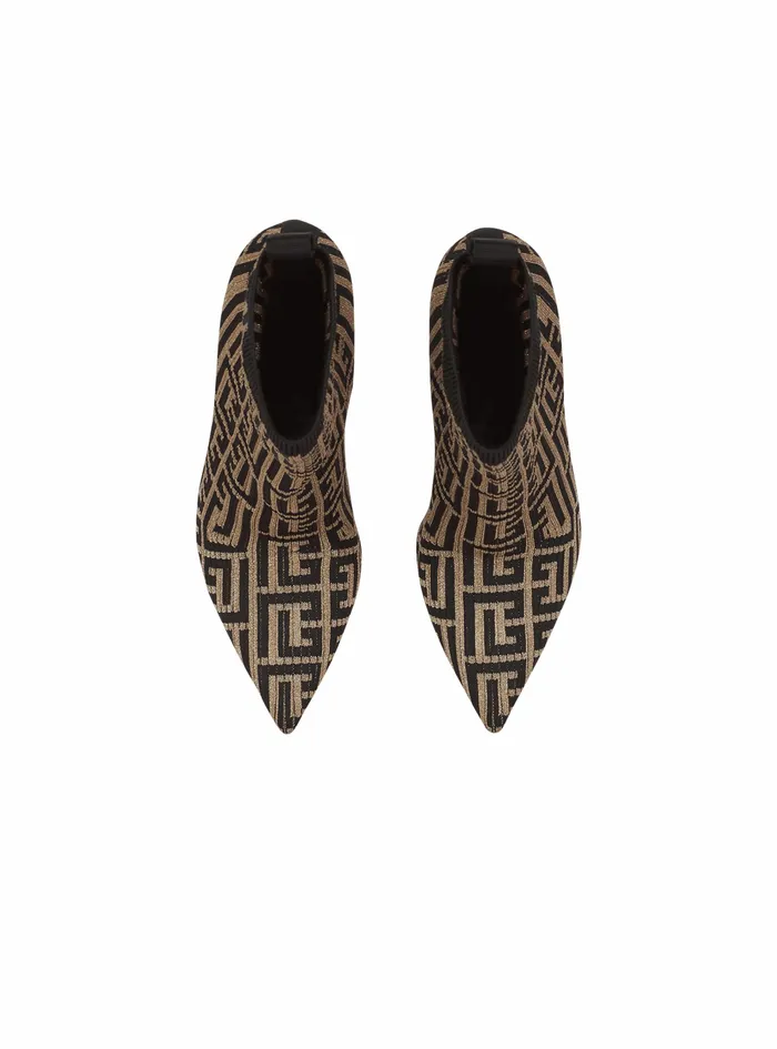 Balmain Boots And Rangers Womens Bicolor Shiny Stretch Knit Skye Ankle Boots With Balmain Monogram Gold Balmain Boots And Rangers Womens Bicolor Shiny Stretch Knit Skye Ankle Boots With Balmain Monogram Gold