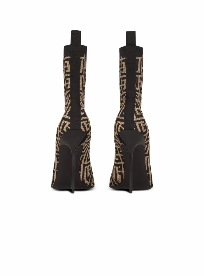 Balmain Boots And Rangers Womens Bicolor Shiny Stretch Knit Skye Ankle Boots With Balmain Monogram Gold Balmain Boots And Rangers Womens Bicolor Shiny Stretch Knit Skye Ankle Boots With Balmain Monogram Gold