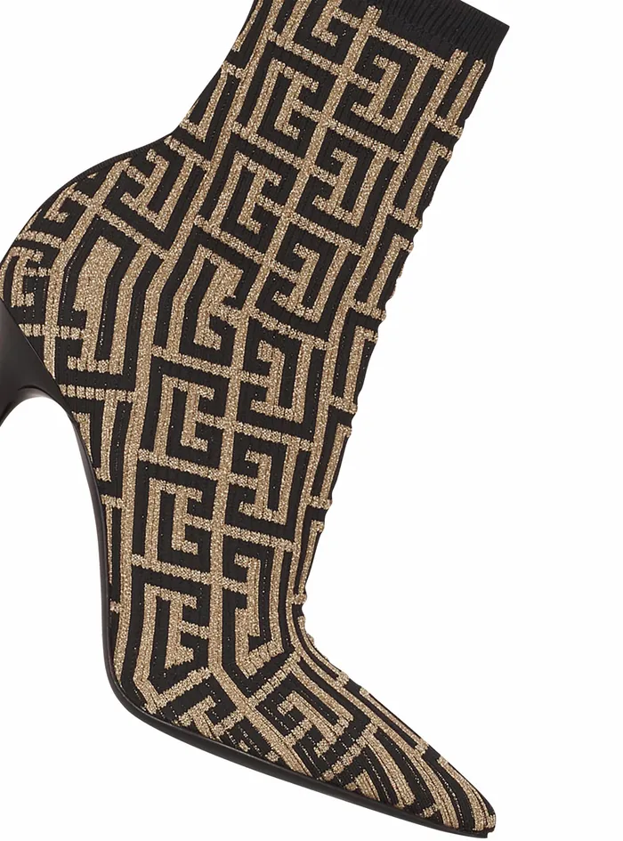 Balmain Boots And Rangers Womens Bicolor Shiny Stretch Knit Skye Ankle Boots With Balmain Monogram Gold Balmain Boots And Rangers Womens Bicolor Shiny Stretch Knit Skye Ankle Boots With Balmain Monogram Gold