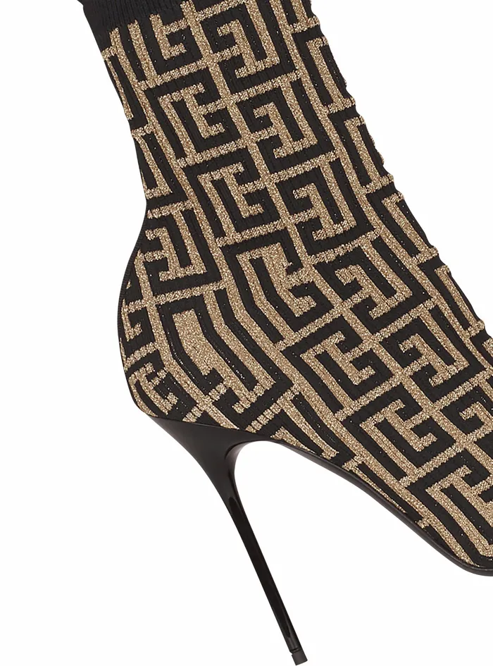 Balmain Boots And Rangers Womens Bicolor Shiny Stretch Knit Skye Ankle Boots With Balmain Monogram Gold Balmain Boots And Rangers Womens Bicolor Shiny Stretch Knit Skye Ankle Boots With Balmain Monogram Gold