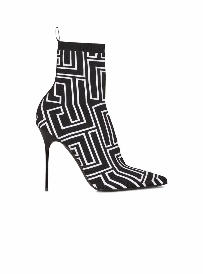 Balmain Boots And Rangers Womens Bicolor Stretch Knit Skye Ankle Boots With Balmain Monogram Black Balmain Boots And Rangers Womens Bicolor Stretch Knit Skye Ankle Boots With Balmain Monogram Black