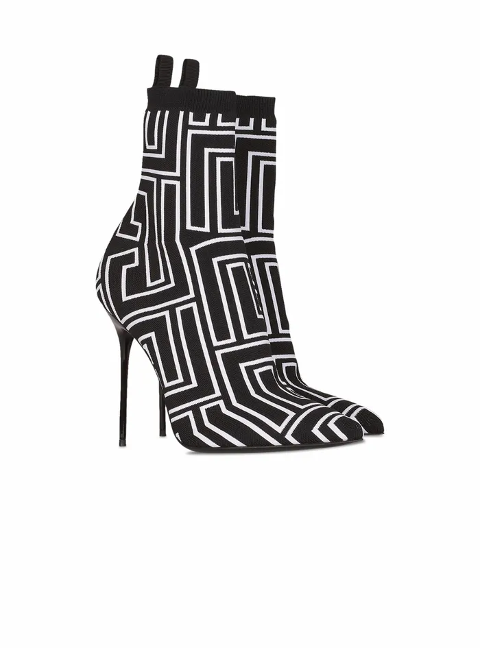 Balmain Boots And Rangers Womens Bicolor Stretch Knit Skye Ankle Boots With Balmain Monogram Black Balmain Boots And Rangers Womens Bicolor Stretch Knit Skye Ankle Boots With Balmain Monogram Black