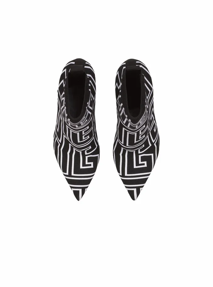 Balmain Boots And Rangers Womens Bicolor Stretch Knit Skye Ankle Boots With Balmain Monogram Black Balmain Boots And Rangers Womens Bicolor Stretch Knit Skye Ankle Boots With Balmain Monogram Black