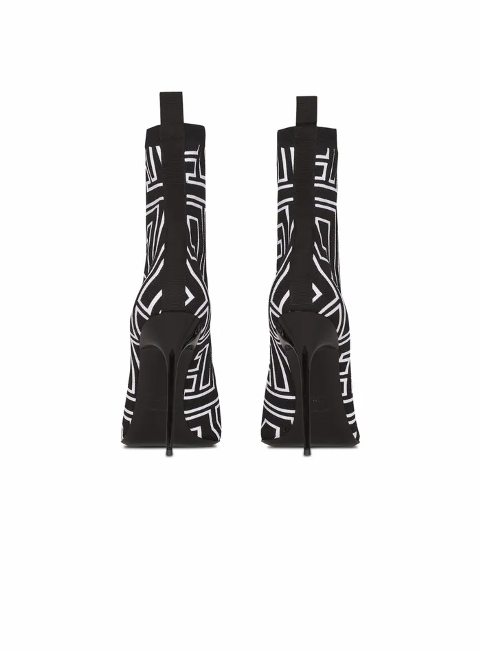 Balmain Boots And Rangers Womens Bicolor Stretch Knit Skye Ankle Boots With Balmain Monogram Black Balmain Boots And Rangers Womens Bicolor Stretch Knit Skye Ankle Boots With Balmain Monogram Black