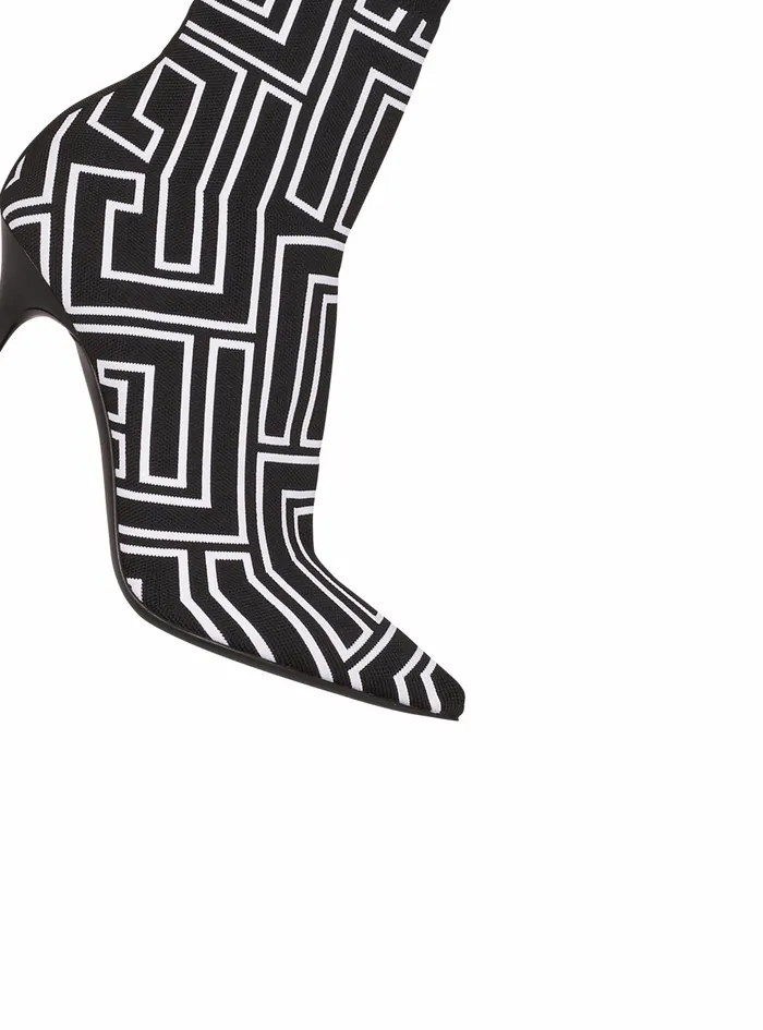 Balmain Boots And Rangers Womens Bicolor Stretch Knit Skye Ankle Boots With Balmain Monogram Black Balmain Boots And Rangers Womens Bicolor Stretch Knit Skye Ankle Boots With Balmain Monogram Black