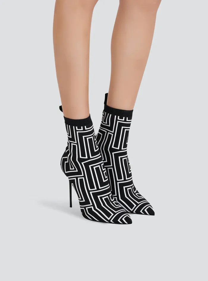 Balmain Boots And Rangers Womens Bicolor Stretch Knit Skye Ankle Boots With Balmain Monogram Black Balmain Boots And Rangers Womens Bicolor Stretch Knit Skye Ankle Boots With Balmain Monogram Black